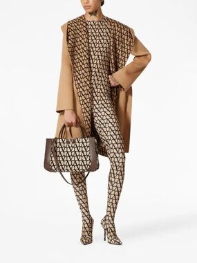 Valentino Beige & Brown Logo-Print Jumpsuit